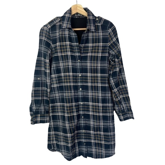 Sam Edelman Blue & Black Flannel Plaid Button Down Long Sleeve Dress XS - Picture 1 of 4